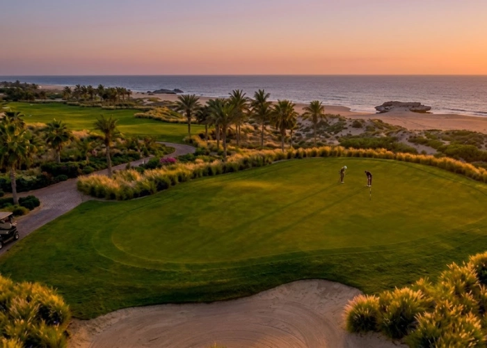 18 hole golf course overlooking the sea at sunset in alam alroum egypt north coast